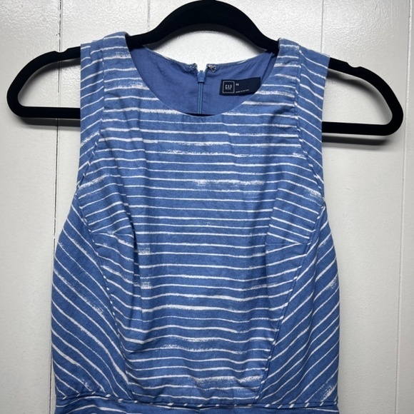 Gap Linen Cotton Blend Striped Blue Sleeveless Fit & Flare Women's Dress Size 2 - Picture 3 of 14